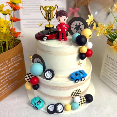Miniatura 8 de Decoraciones para tartas de carreras, figuras de arcilla de corredor, banderas, decoraciones de pasteles para camiones, suministros de decoración