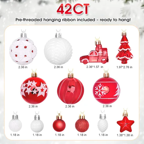 Miniatura 2 de DeckTheHalls 42 adornos de Navidad, varios estilos de adornos de bolas de Navidad, bolas de Navidad inastillables para decoración de árbol
