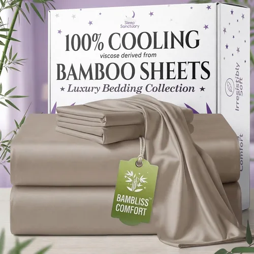 Miniatura 20 de SLEEP SANCTUARY - Juego de sábanas 100% viscosa derivada de bambú tamaño individual 4 piezas – Sábanas de lujo BamBliss de enfriamiento