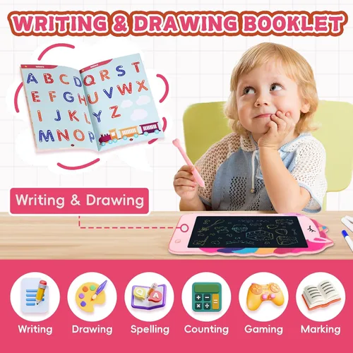 Miniatura 3 de Unicorn Toys Tableta de Escritura LCD para Niñas, Juguetes Coloridos para Niños Pequeños Tablero de Dibujo, Juguetes Educativos para Niños Rosa