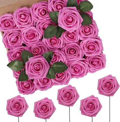Miniatura 31 de N&T NIETING 25 unidades de flores artificiales, Rosas de espuma artificial de sensación real al tacto, decoración para boda, dama de honor, ramo