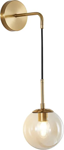 Modo Lighting - Lámpara de pared moderna de mediados de siglo, minimalista, ajustable, de latón crudo, redonda, lámpara de lectura (pantalla ámbar)
