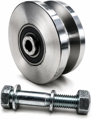 Miniatura 2 de JM Steel 4" Rueda sólida V-Groove cromada. para puerta corredera V-Track. Capacidad de carga 2500 libras.