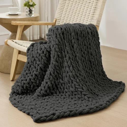 Miniatura 81 de Bigacogo Manta de punto grueso para sofá, 51 x 63 pulgadas, 100% tejida a mano con hilo de felpilla grueso jumbo, acogedoras y suaves mantas grandes