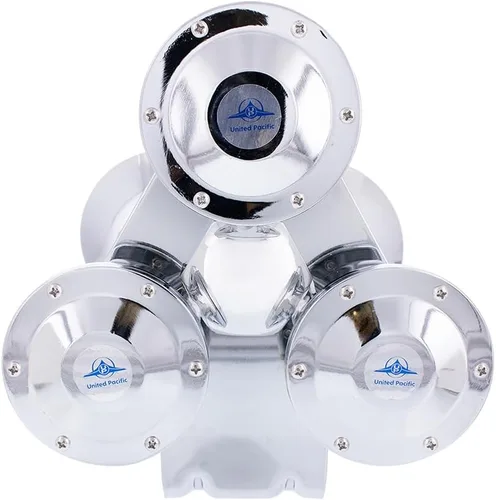 Miniatura 4 de United Pacific 46129 Bocina de tren cromada de 3 trompetas, solenoide eléctrico de servicio pesado de 12V, 150 PSI máximo, salida súper fuerte 145dB