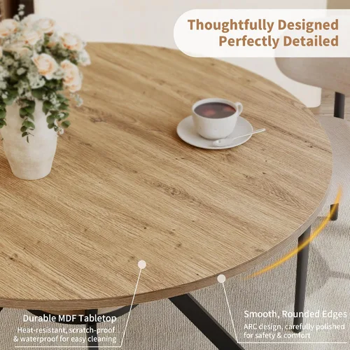 Miniatura 5 de MECHYIN Mesa de comedor redonda para 4 personas, mesa de cocina de granja de 42 pulgadas con almacenamiento, mesa de pedestal circular de madera