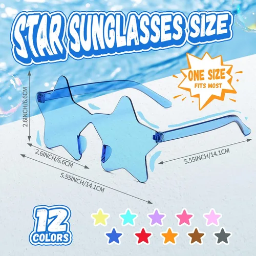 Miniatura 2 de 12/26/36 pares de lentes de sol sin marco, en forma de estrella, transparentes, a granel, gafas divertidas para recuerdos de fiesta Multicolor