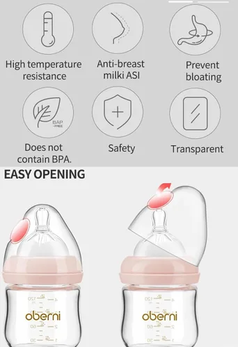 Miniatura 9 de Biberones de vidrio, biberón anticólico para lactancia materna con pezón de respuesta natural para recién nacidos prematuros a partir de 0 meses