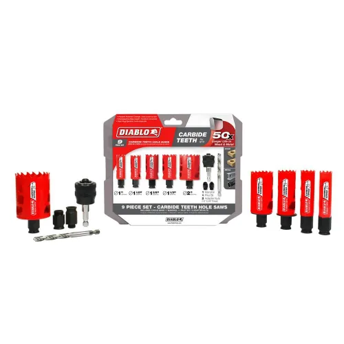 Diablo DHS09SGPCT - Juego de sierras de agujero, corta madera, metal, plásticos, kit de 9 piezas con dientes de carburo, mandril de bloqueo a