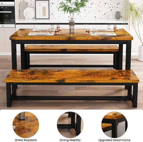 Miniatura 5 de AWQM Juego de mesa de comedor, juego de cocina con 2 bancos, ideal para el hogar y la habitación, desayuno de 43.3 x 23.6 x 28.5 pulgadas, bancos