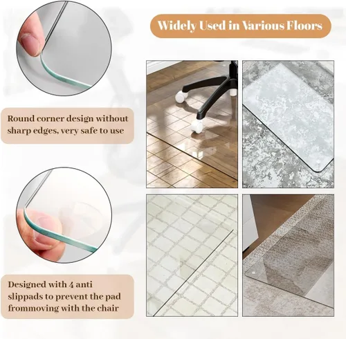 Miniatura 6 de [Vidrio templado] Tapete para silla de vidrio de 40 x 80 pulgadas, tapete para silla de oficina de 1/5 pulgadas de grosor para alfombra o suelo