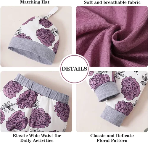 Miniatura 85 de Renotemy Conjunto de ropa para bebé recién nacida, mameluco con volantes, pantalones florales, lindo conjunto de ropa para bebé niña