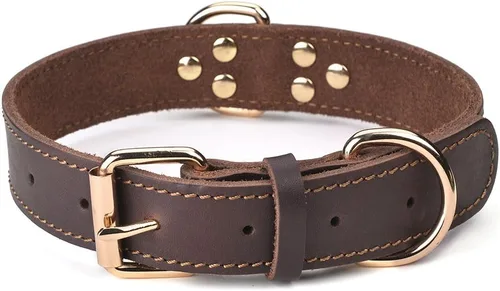 Miniatura 11 de Collar de perro de cuero genuino, collar de perro ancho resistente para perros pequeños, medianos, grandes y extra grandes