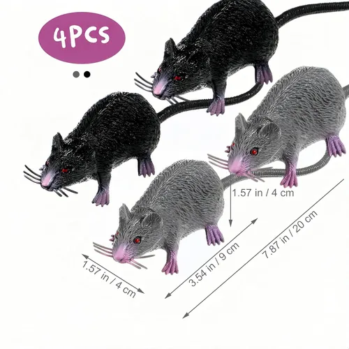 Miniatura 2 de 4 piezas de juguete pequeño de ratas falsas, juguetes de ratón de plástico realistas, accesorios de broma de rata para suministros de fiesta del día