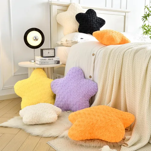 Miniatura 5 de Almohada de estrellas, almohada de felpa en forma de estrella de 14.9 pulgadas para sofá y cama, bonitas almohadas decorativas con piel sintética