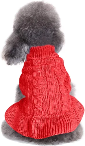 Miniatura 29 de Suéteres tejidos para perros pequeños, sudadera cálida para mascotas y gatos, ropa de invierno, suéter para gatitos y cachorros (Grande, azul claro)