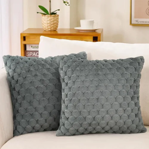 Miniatura 6 de Merrycolor Juego de 2 fundas de almohada de piel sintética de 18 x 18 pulgadas, fundas de almohada suaves y esponjosas de color gris, fundas