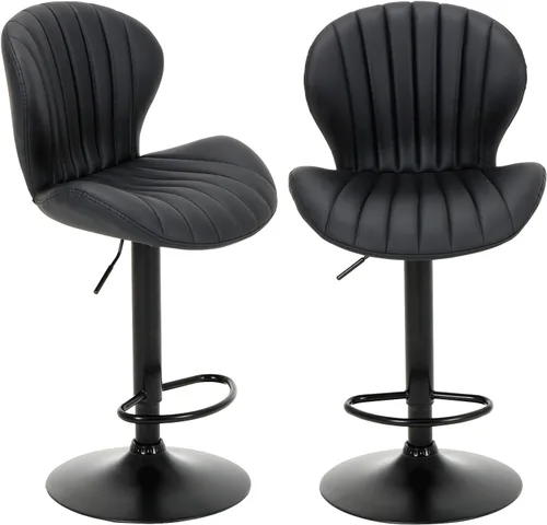 Miniatura 20 de COLAMY Juego de 1 Taburete de Bar, Sillas de Bar Giratorias Modernas, Taburetes de Bar Ajustables Tapizados en Cuero Sintético de Altura de Negro