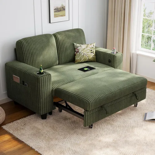 Miniatura 38 de LINSY HOME Sofá cama modular extraíble para sala de estar (beige, sofá cama 1) Sofá cama extraíble, almacenamiento, carga USB, portavasos, pana