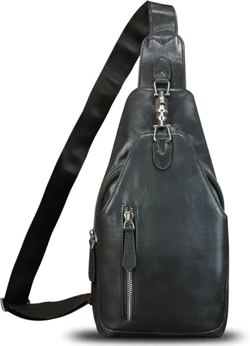 Miniatura 2 de LRTO Bolso bandolera de cuero genuino para hombres y mujeres, bolso cruzado de hombro de cuero real, bolsa de pecho, mochila