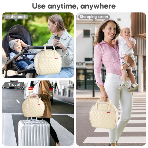 Miniatura 6 de Cambiador de pañales de cuero impermeable portátil compacto para bolsa de pañales de viaje, fácil de limpiar, bebé recién nacido, beige