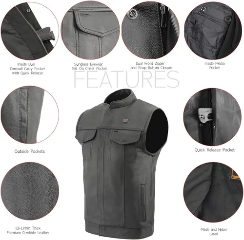 Miniatura 5 de Milwaukee Leather Men's Standard Mlm3524set Black All Season Leather Club Vest