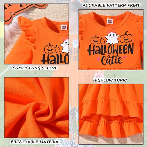 Miniatura 4 de HINTINA Conjunto de ropa de manga larga con volantes para niña pequeña, con estampado floral, para otoño e invierno