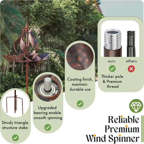 Miniatura 3 de Molinillos de viento de tulipanes para exteriores, molinos de viento de metal grandes para patio jardín con estaca de tierra, molino de viento