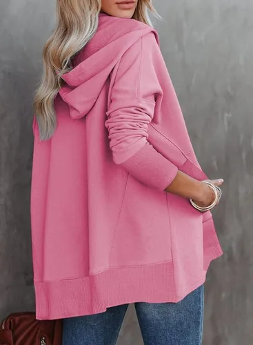 Miniatura 2 de SHEWIN Sudadera de gran tamaño para mujer, casual, con botones, cuello en V, con bolsillo