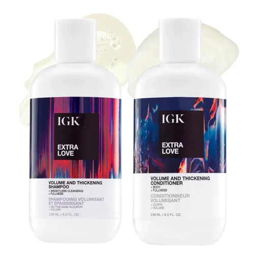IGK EXTRA LOVE - Juego de champú y acondicionador para volumen y espesante, balance de volumen + cuero cabelludo + equilibrio de aceite, vegano +