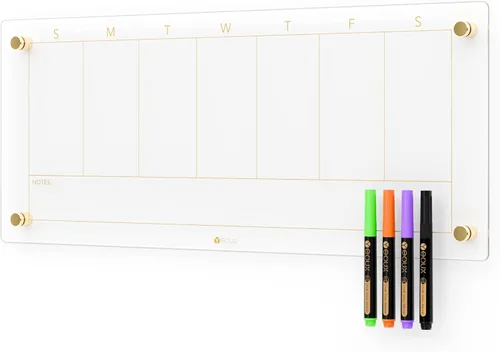 Miniatura 8 de Calendario semanal de borrado en seco dorado de cristal negro y pizarra blanca de menú para pared, planificación de comidas y lista de compras
