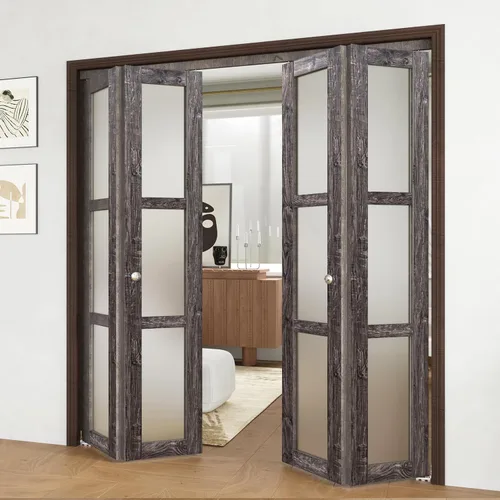Miniatura 20 de BARNER HOME Puerta plegable, puerta de armario de cristal transparente de 3 lites, para apertura de 48 x 80 pulgadas, puertas plegables con kits