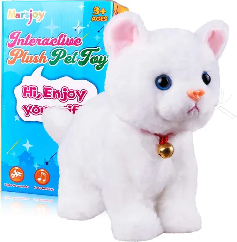 Gato de Peluche Blanco Juguete Relleno Animal Interactivo Robot Gato, Gatos Robóticos Ladrando Miau Gatito Control Táctil, Mascota Electrónica,