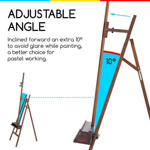 Miniatura 3 de MEEDEN Caballete Grande para Pintores Ajustable de Madera de Haya Sólida para Artistas, Caballete de Estudio para Adultos con Soporte para Pinceles