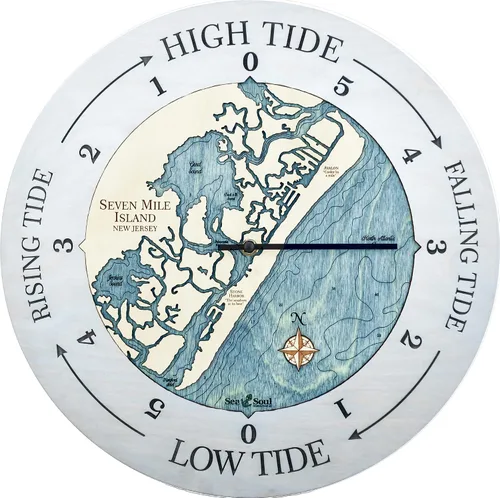 Miniatura 9 de Sea & Soul Seven Mile Island - Reloj de marea náutico de 16 pulgadas, Avalon y Stone Harbor - Reloj de marea alta con mapa de madera en 3D, regalos