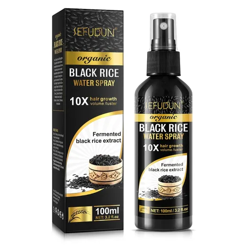 Spray de agua de arroz negro orgánico para el crecimiento del cabello, una solución con aceite de ricino y extracto de raíz de jengibre para cabello