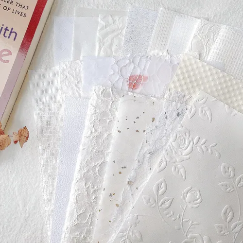 Miniatura 16 de Aromoty 20 piezas de papel artesanal para álbum de recortes, papel texturizado para manualidades, papel Morandi A5 en malla, tela de morera, mezcla