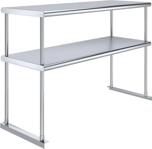 Estante doble de acero inoxidable NSF de 48 x 18 pulgadas | Resistente calibre 18 | Incluye soportes
