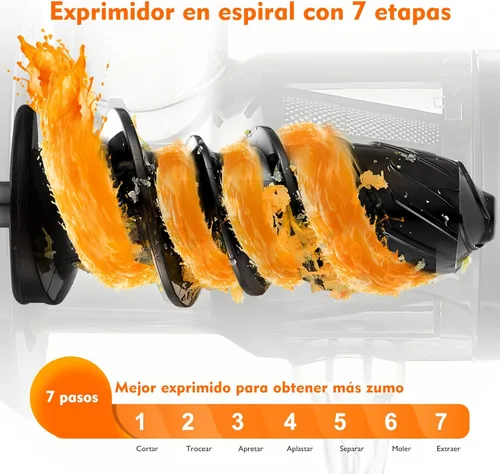 Miniatura 3 de Máquinas de exprimir por prensa fría, exprimidor de masticación lenta AMZCHEF con función inversa, alto rendimiento de jugo, fácil de limpiar