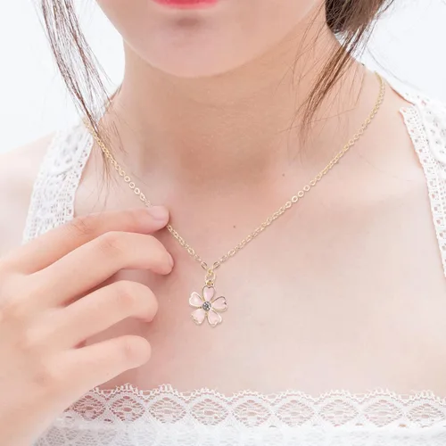 Miniatura 2 de Juego de collar y aretes con colgante de rama de cerezo con diamantes de imitación, joyería de boda para mujeres y niñas