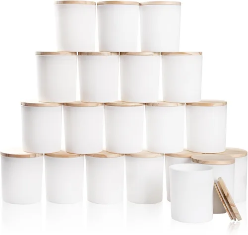 Miniatura 8 de SHOWIN Tarros Gruesos para Velas para Hacer Velas 20 Pcs, 7 OZ Tarros Vacíos con Tapas de Madera para Hacer Velas, Recipiente de Muestra