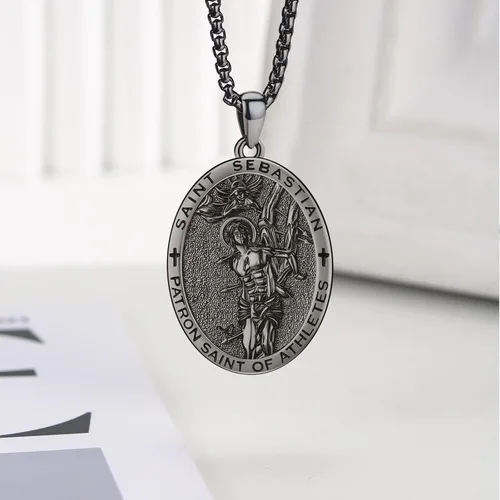 Miniatura 536 de Collar con colgante de plata de ley 925 con medalla de San Patrón, joyería religiosa para hombres y mujeres, con cadena de acero inoxidable 316L