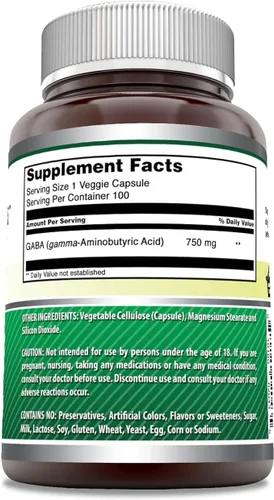 Miniatura 2 de Amazing Formulas GABA - Suplemento de cápsulas vegetales por porción de 750 mg por porción, sin OMG, sin gluten, fabricado en Estados Unidos, ideal