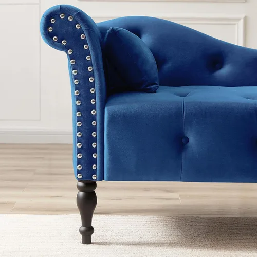 Miniatura 5 de Holaki Tumbona de terciopelo, tumbona decorativa para interiores con almohada, sillón con botón copetudo con brazo derecho con ribete de cabeza