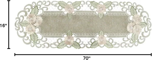 Miniatura 7 de LINENS ART AND THINGS - Camino de mesa bordado con margaritas doradas, flor con leche, bufanda (16 pulgadas de ancho x 70 largo)
