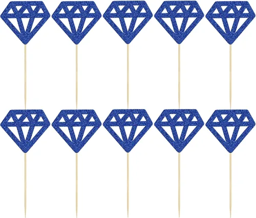 Miniatura 3 de 24 piezas de anillos de diamantes para cupcakes con purpurina azul profundo, anillos de boda, para boda, compromiso, aniversario, fiesta de San