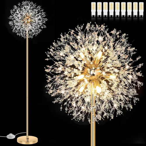 Miniatura 8 de BesLowe Lámpara de pie de cristal de 69 pulgadas para sala de estar, lámpara de pie moderna con 738 cristales K9, lámpara alta para dormitorio