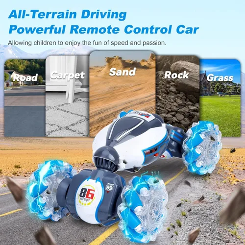 Miniatura 4 de Fosgoit Auto de acrobacias RC con detección de gestos, juguetes para niños y niñas de 6 a 12 años de edad, auto de control remoto 4WD, rotación