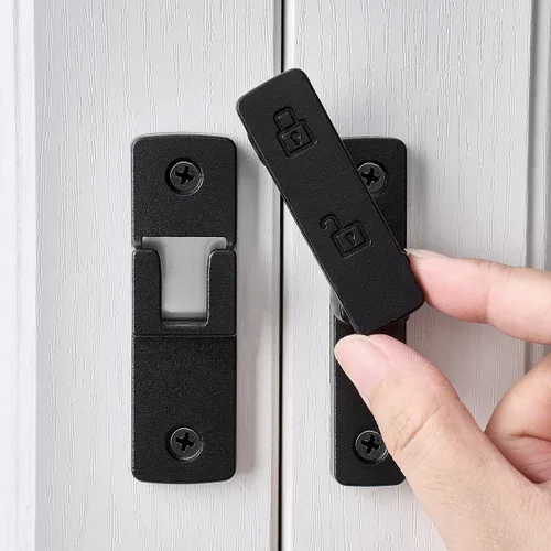 INIRET Pestillos de puerta de granero negro mate, cerradura de puerta de 180 grados, herrajes para puerta abatible, cerradura de puerta de aleación