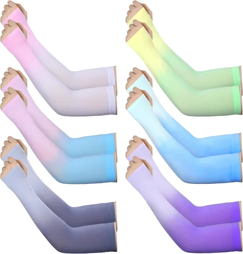 Miniatura 8 de JenPen 6 pares de mangas de brazo de protección solar UV para cubrir los brazos para mujeres, mangas de compresión para hombres Color elegante.